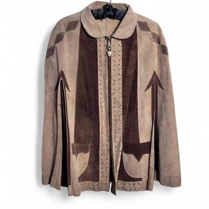 True Vintage 1960s- 1970s Patchwork 100% Leather Suede Cape Poncho from Mexico